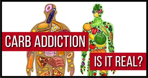 Image showing a slogan of whether or not carbs can be addictive.