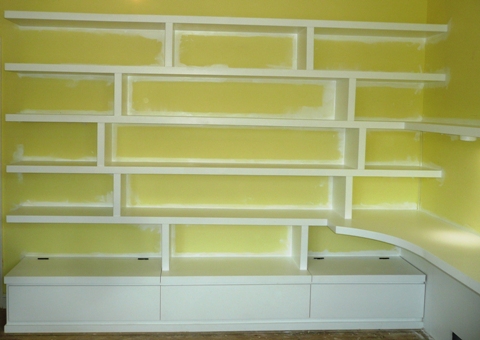 wall shelving and desk