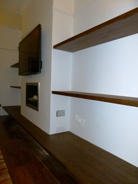 walnut wall shelving
